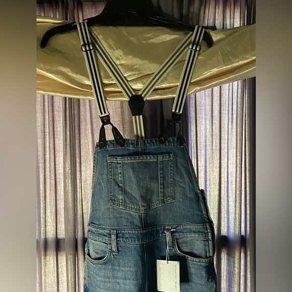 FRAME DENIM Straight Leg Distressed Suspenders Overalls ROADIES Blue - Picture 6 of 16